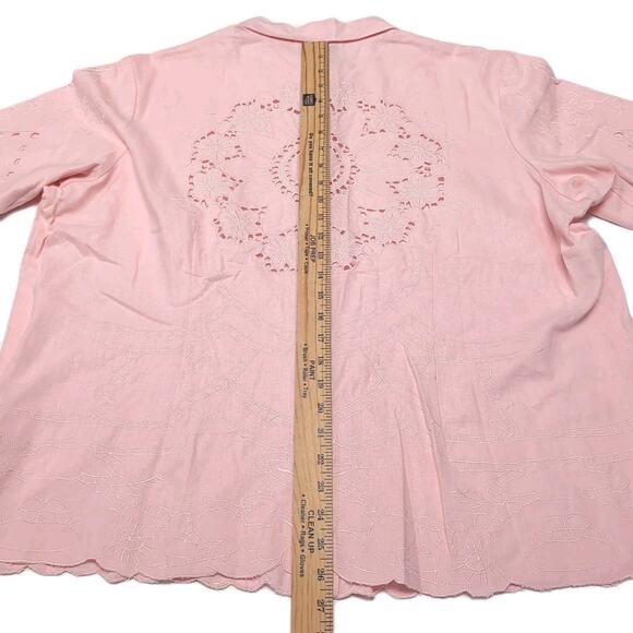Susan Graver Shirt Blouse Womens Plus Size 2X Pink Linen Blend Scallop NEW NWT - Picture 15 of 16